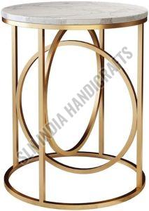 Modern Round Side Table with White Marble Top