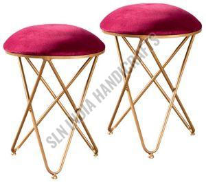 Maroon Velvet Cross Leg Metallic Stool Set