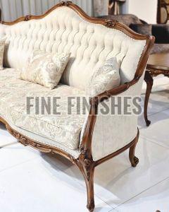 Cream Tufted Floral Upholstery Sofa