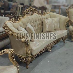 Elite Gold Accent Tufted Wooden Three Seater Sofa