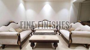 Golden Trimmed Wooden Frame Sofa Set