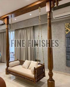 Luxury Solid Wood Indoor Hanging Swing with Cushioned Seating