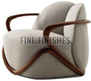 Modern Curved Wooden Arm Single Seater Lounge Chair