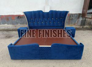 Royal Blue Tufted Storage Bed with Gold Trim