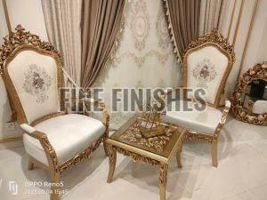 Royal Gold Finish Wooden Accent Chair Set