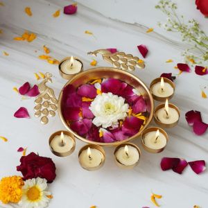 12 Inch Gold- Metal Tealight Candle Holder Urli for Home