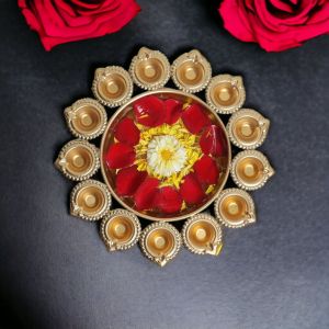 14 Inch Flower Shape Brass Diwali Diya Urli with Bowl