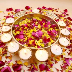 16 Inch Gold- Metal Tealight Candle Holder Urli for Home