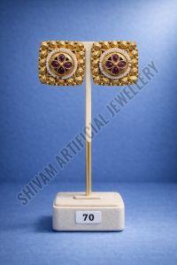 Antique Finish Ruby Kundan Square Stud Earrings