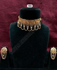 Chain Drop Choker Necklace with Matching Earrings