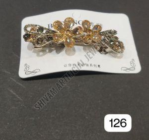 Designer Golden Crystal Flower Hair Barrette