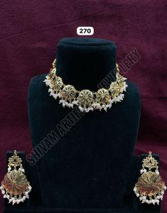 Floral Gold Tone Pearl Choker Set