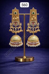 Gold Kundan Temple Jhumka Earrings
