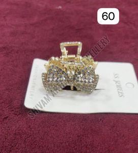 Golden Crystal Bow Hair Claw Clip
