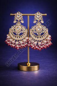 Golden Kundan Chandbali Pearl Drop Earrings
