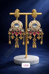 Golden Kundan Enamel Drop Earrings