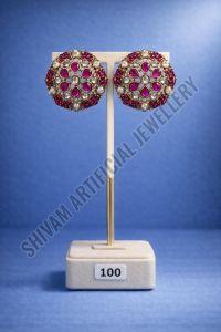 Golden Kundan Floral Stud Earrings