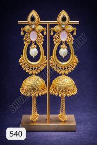 Golden Kundan Hoop Jhumka Earrings