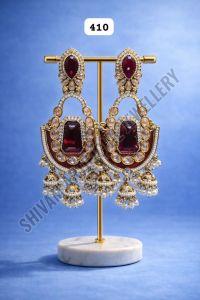 Golden Kundan Pearl Jhumka Drop Earrings