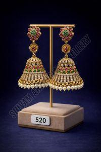 Golden Kundan Pearl Jhumka Earrings
