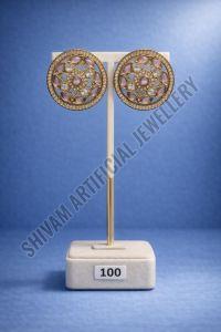 Golden Kundan Round Stud Earrings