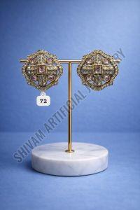 Golden Kundan Square Floral Stud Earrings