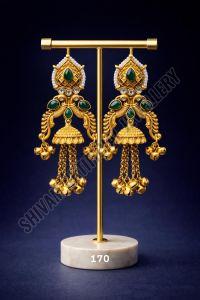 Golden Kundan Temple Jhumka Earrings