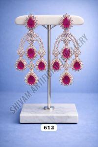 Golden Ruby Stone Designer Drop Earrings