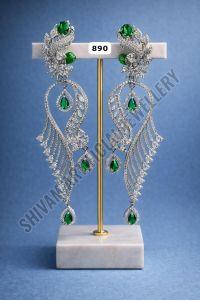 Green Stone Designer Long Drop Earrings