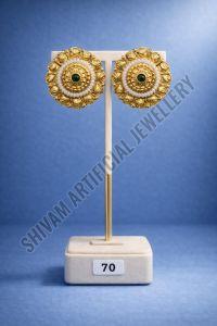 Green Stone Pearl Stud Earrings