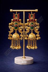 Heritage Peacock Motif Kundan Jhumka Earrings