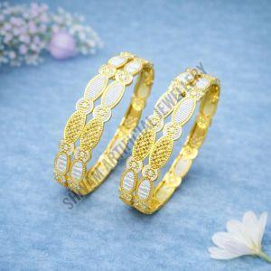 Luminous Silver &AMP;AMP; Gold Duo-Tone Oval Mesh Bangles