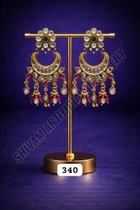 Multicolor Kundan Crystal Crescent Drop Earrings