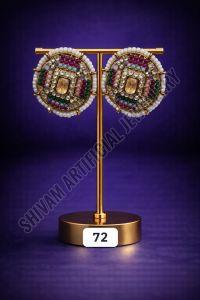 Multicolor Kundan Stud Earrings with Pearl Border