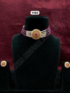 Pearl Beaded Antique Round Pendant Choker Set