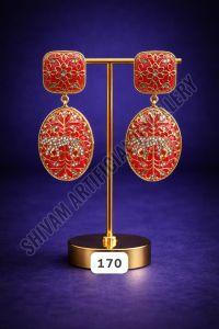 Red Enamel Crystal Oval Drop Earrings