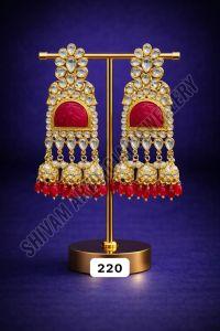 Red Kundan Jhumka Drop Earrings