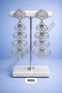 Silver Look Designer Long Drop Earrings