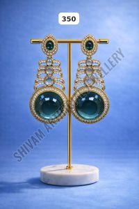 Teal Green Stone Designer Drop Earrings