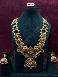 Temple Motif Kundan Pearl Haram Necklace Set