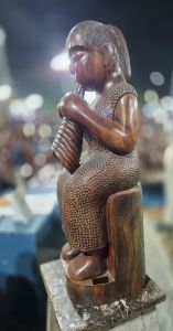 Flute Lady Wooden Model Home Decor Statue