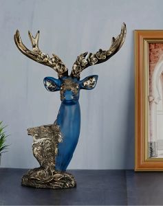 Artistic Blue & Golden Standing Deer Statue