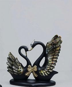 Black & Golden Heart Shape Swan Showpiece