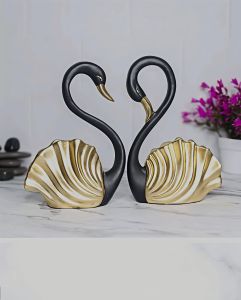 Black & Golden Shell Swan Pair Showpiece