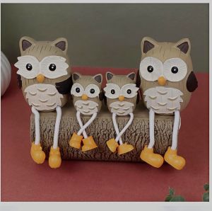 Cute Brown Beige Owl Family Figurines