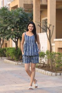 Ladies Indigo Blue Zigzag Printed Co-ord Set