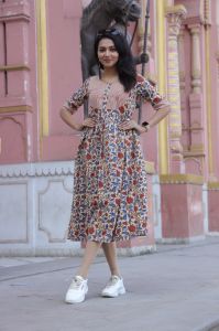 Ladies Jaipuri Floral Block Print Midi Dress