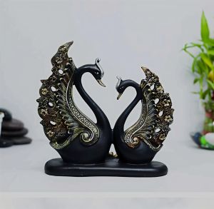 Luxury Golden Wing Black Swan Pair Figurine