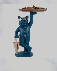 Modern Blue Butler Cat Tray Holder Cat Showpiece