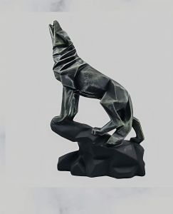 Modern Matte Black Howling Wolf Statue